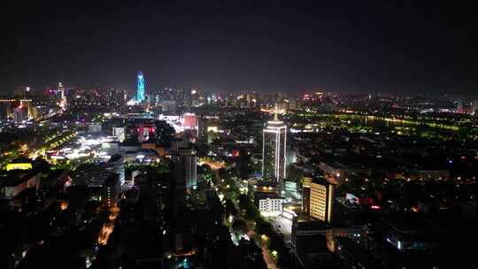 航拍山东济南老城区城市夜景