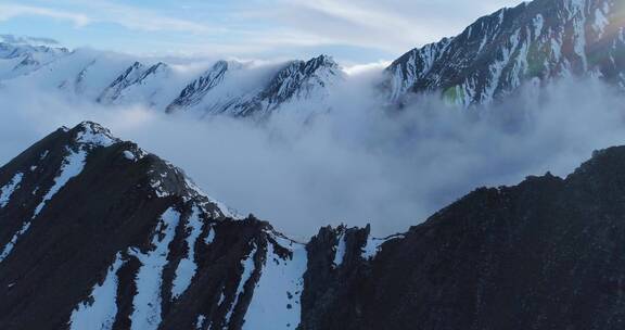 美丽自然景观四川巴郎山雪山航拍延时风景