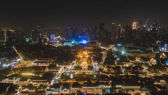 南京地标夫子庙夜景延时航拍