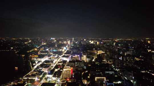 杭州城市夜幕降临夜景交通航拍