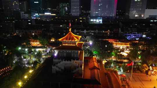 航拍山东济南解放阁夜景