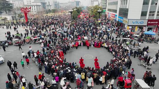 河南宜阳县元宵节社火表演节日庆祝航拍