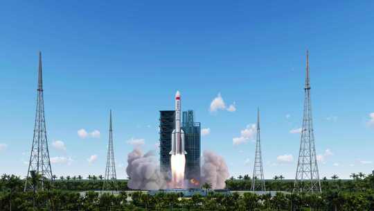 中国空间站文昌长征五号载人火箭发射视频素材模板下载