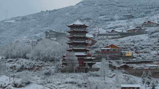 阿坝州松潘古城雪景素材