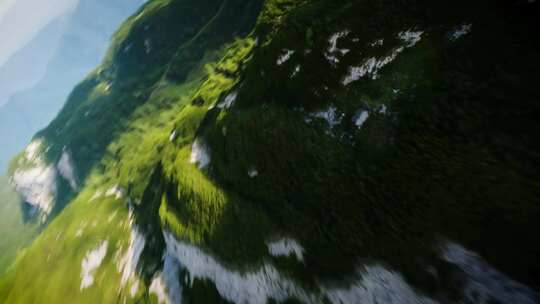 FPV穿越机无人机航拍森林高山山脉阳光绿树视频素材模板下载