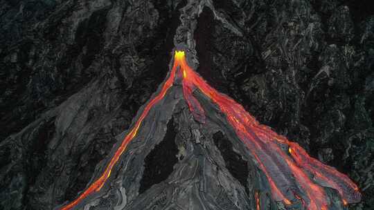 航拍火山岩浆流动