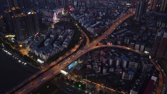 航拍城市交通衡阳湘江大桥立交桥夜景