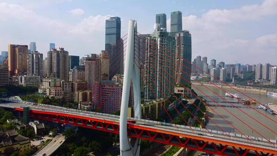 重庆东水门大桥轻轨道路两用桥航拍大景