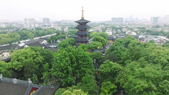 苏州寒山寺中式建筑旅游景点航拍