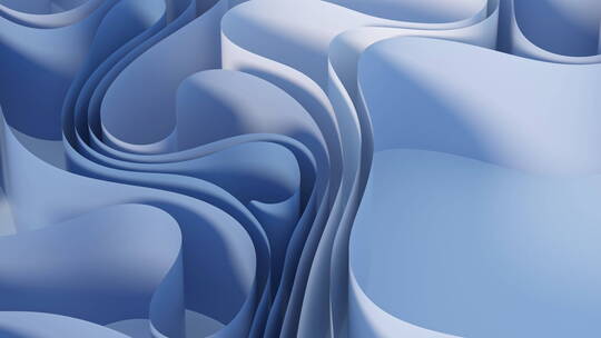 蓝色流动的曲面纸张 3D渲染