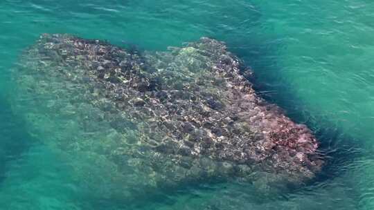 一块巨石淹没在海洋浅滩的水下