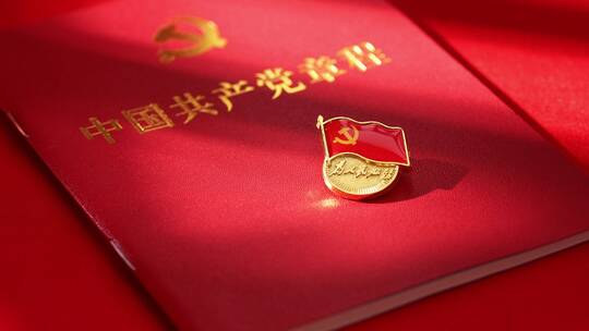 光影扫过中国共产党章程和党徽