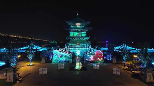 江西省九江市长江文化公园琵琶亭灯光秀航拍