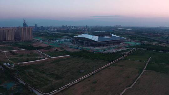 西安国际足球中心正在建设中航拍