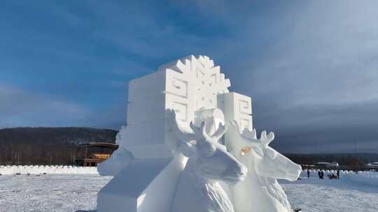 内蒙古驯鹿元素精美雪雕视频素材模板下载