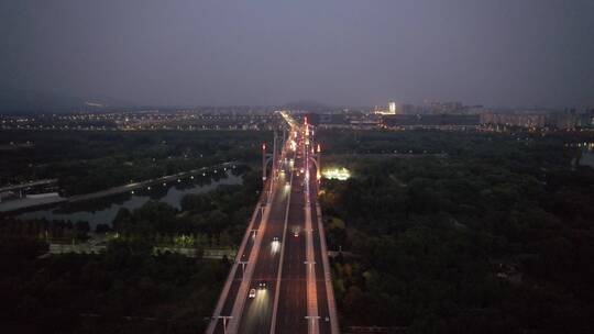 航拍北京昌平南环大桥夜景