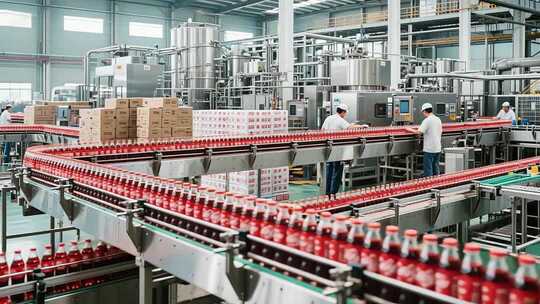 工厂饮料生产线工人作业场景