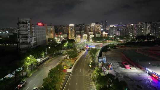 深圳夜晚马路车流夜景航拍高楼大厦