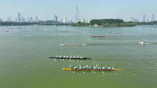 南京玄武湖公园水上运动，赛艇比赛