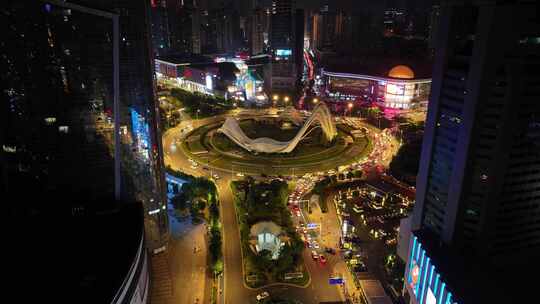 武汉光谷广场转盘夜景航拍