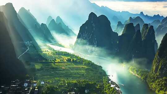 中国风山水云雾桂林山水云海日出天空风景