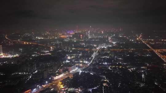 城市夜景俯瞰灯光璀璨的繁华景象航拍