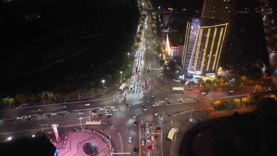 城市路口夜景车流俯瞰