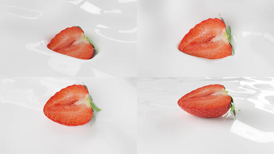 新鲜草莓掉落融入牛奶酸奶奶油慢镜头高清在线视频素材下载