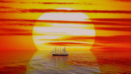 帆船在红日朝阳下航行