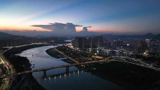 福建省泉州市晋江城市航拍夜景航拍