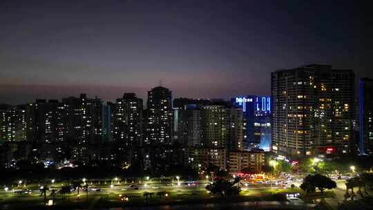 航拍广东珠海城市风光夜景