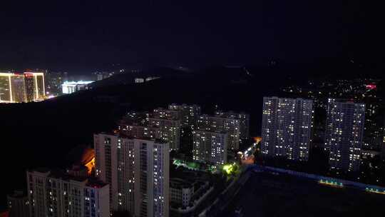 航拍山东济南奥体中心经十路夜景