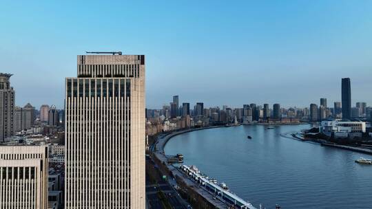 上海外滩海关大楼万国建筑清晨日出航拍视频素材模板下载