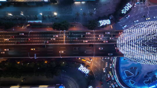 上海五角场商圈夜景航拍