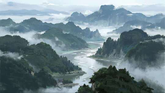 风水墨画桂林山水震撼航拍风光视频