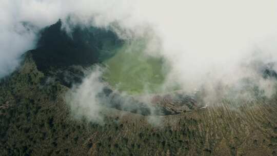 火山，墨西哥，火山口湖，雾