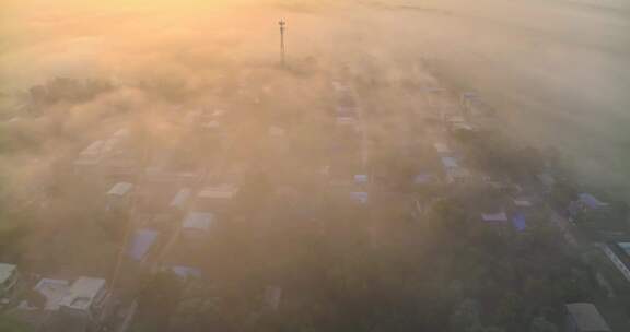 中国河南平原平流雾HDR航拍