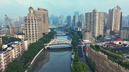 上海城市苏州河沿岸航拍