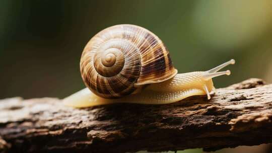 蜗牛在木头上爬行特写素材