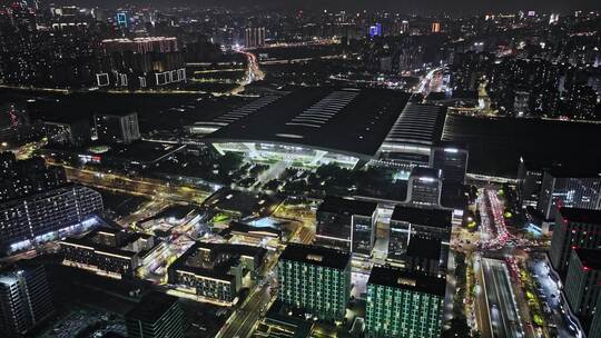 4K航拍杭州东站夜景视频素材模板下载