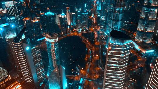 上海城市夜景航拍风光
