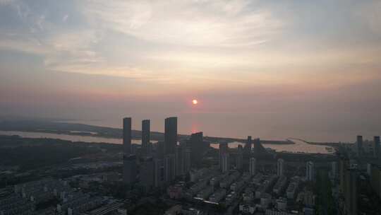 山东日照城市日出航拍