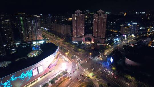 航拍义乌江东时代广场城市路口夜景车流风光