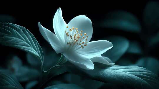 幽静夜晚白色花朵的温柔绽放