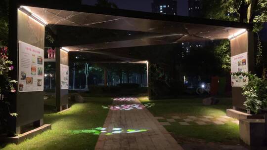 公园广场夜景灯光装饰亮化视频素材模板下载