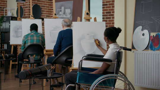 坐在轮椅上的创意女性参加艺术课