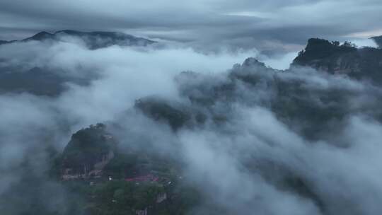 航拍武夷山风景区国家森林公园丹霞地貌风光