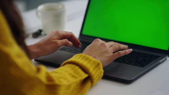笔记本电脑、绿屏、打字、手