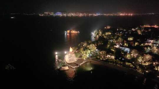 厦门思明区鼓浪屿航拍郑成功雕像夜晚夜景福