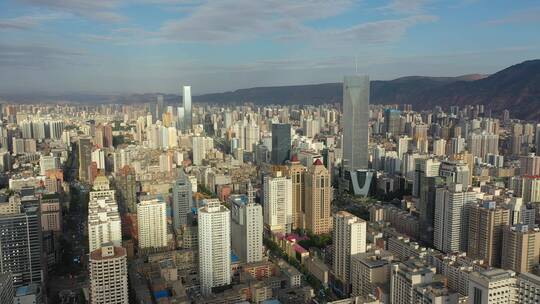 甘肃兰州城关区地标建筑群城市天际线航拍